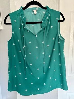 Merona Teal Sleeveless Ruffled Tie-Neck Top Size M